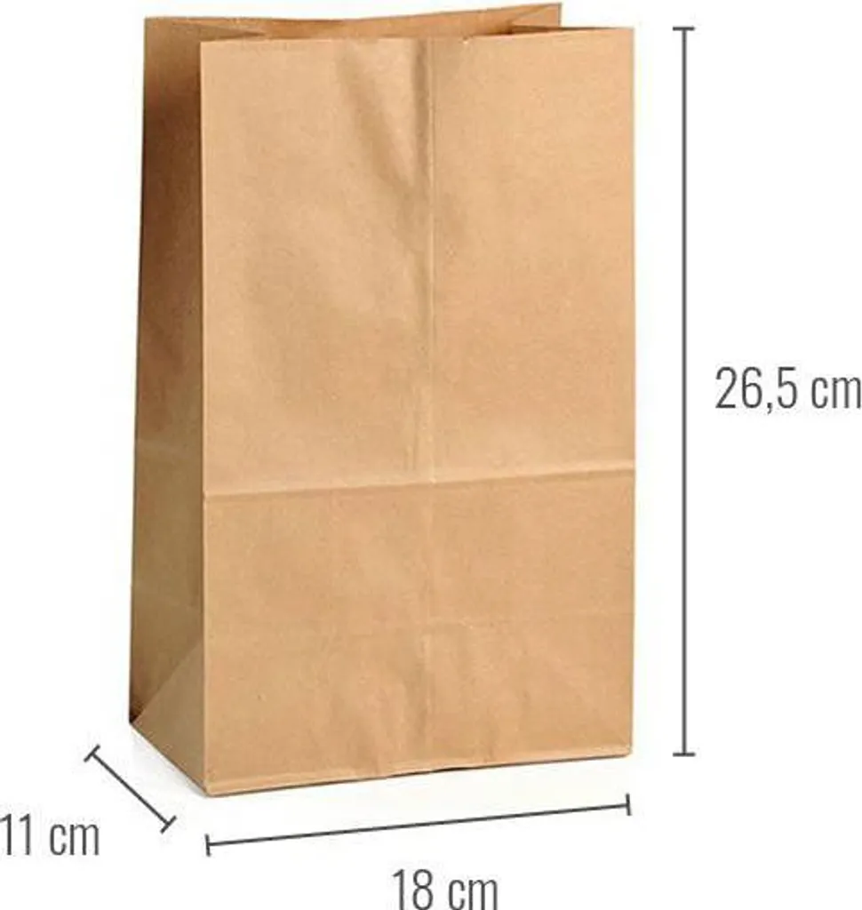 Sac en papier kraft 18 x 11 x 26,5 cm lot de 500 pièces pour commerçant