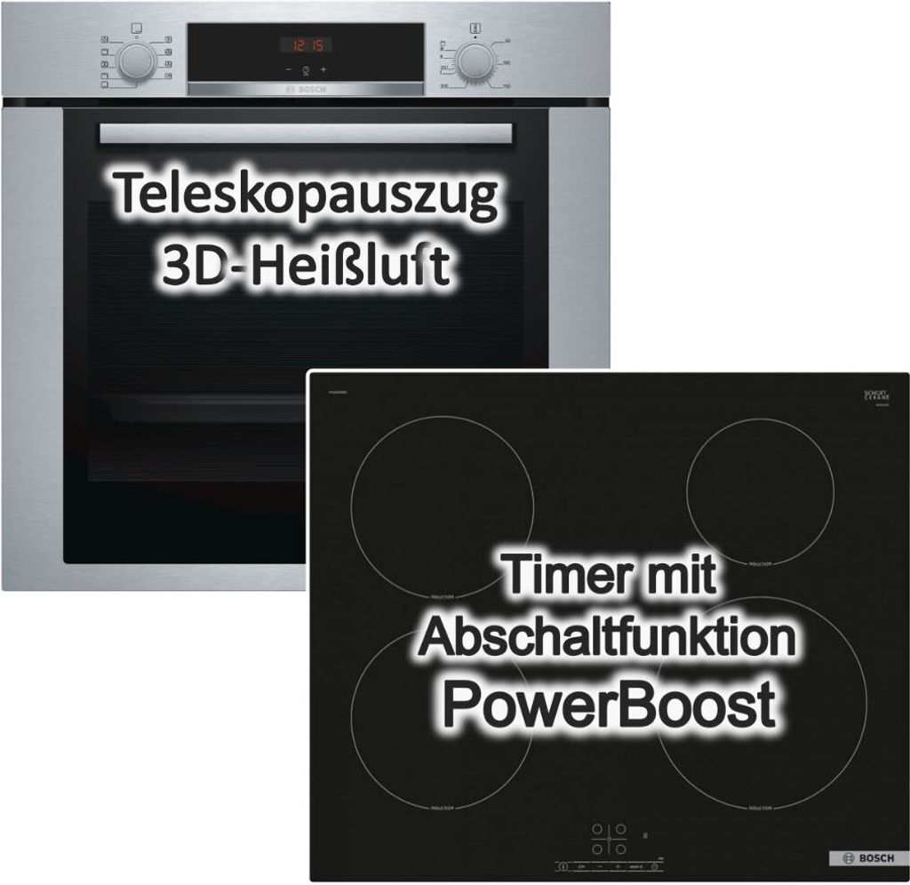 Herdset Bosch Backofen EcoClean mit Induktionskochfeld Booster autark 60 cm