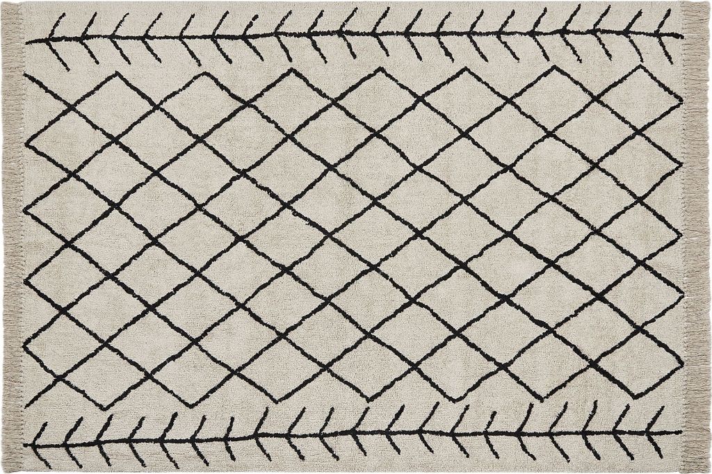 BELIANI Teppich Beige Baumwolle Rechteckig 160 x 230 cm Geometrisches Muster Fransen Handgetuftet Boho Kurzhaar Fußbodenheizung Geeignet Wohnzimmer