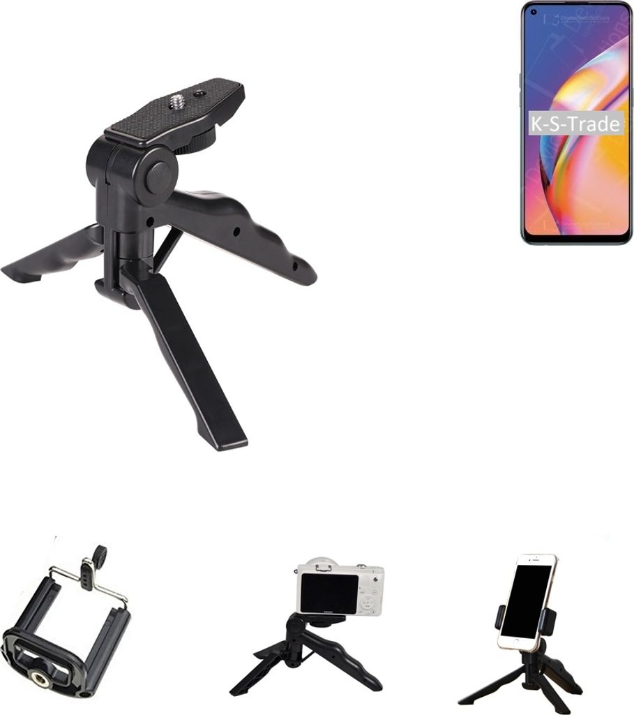 K-S-Trade Stativ Tisch-Ständer Dreibein Handy-Stativ Ständer kompatibel mit Oppo Reno5 F Mini-Stativ Smartphone Tripod Handy-Stativ aus Plastik