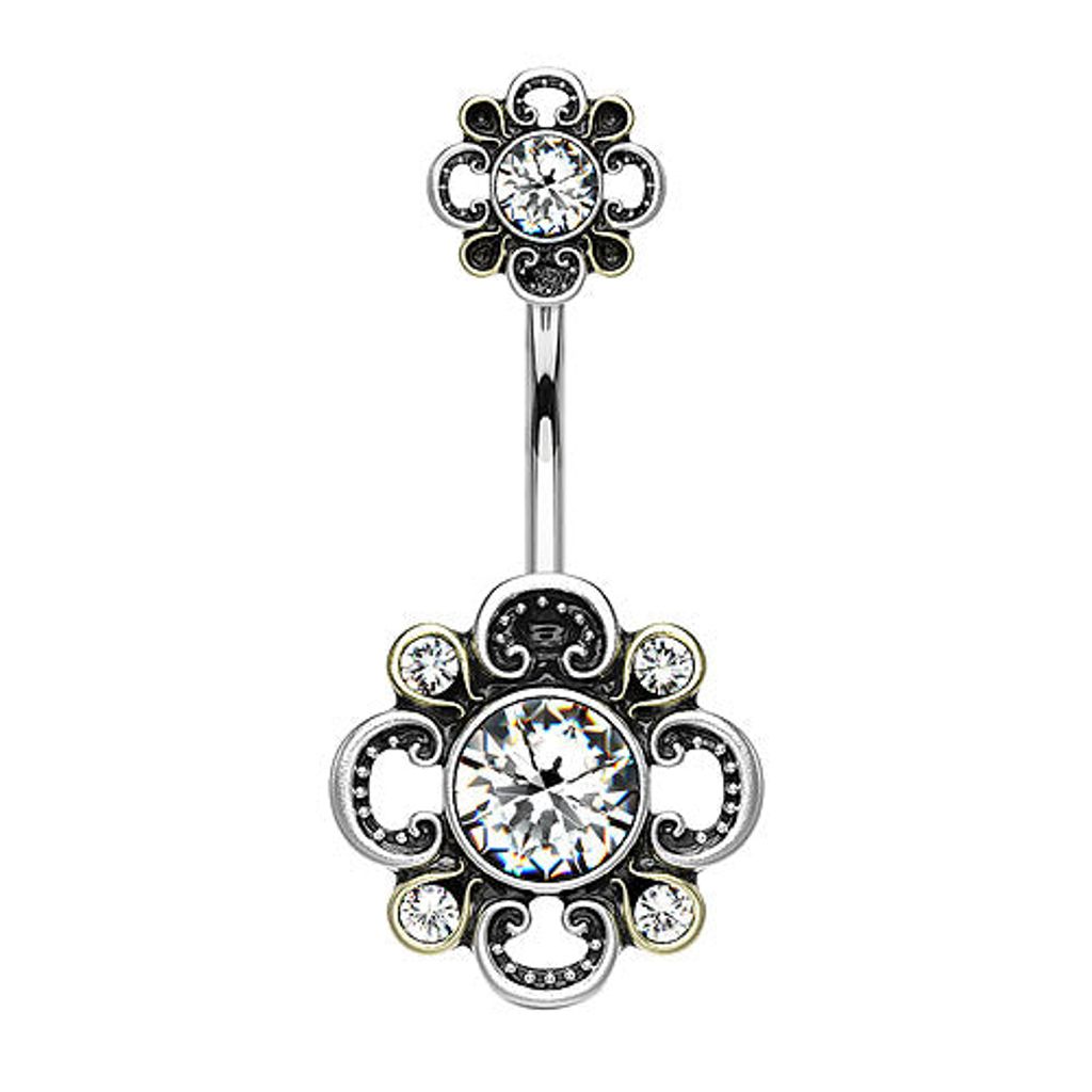 Taffstyle Bauchnabelpiercing Bauchnabelpiercing Banane Stecker filigrane Kristall Blütenblättern, Clear