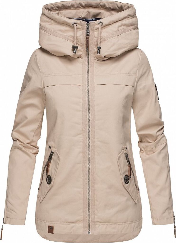 Navahoo Damen Jacke Frühling Herbst Übergangsjacke Print Parka Mantel Kapuze Wekoo Beige Gr: 36 - S