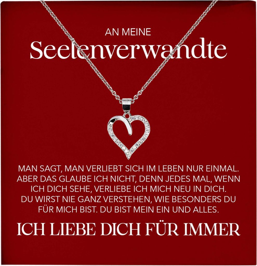 22Feels Seelenverwandte Ich Liebe Dich Frauen Geschenk Ehefrau Freundin Herz Halskette Valentinstag Hochzeitstag Jahrestag (Damen Silber 925/000 Sc...