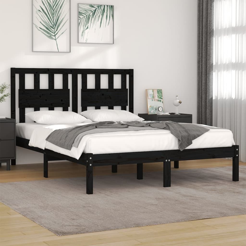 Massivholzbett Schwarz Kiefer 200x200 cm , Klassische Betten Design 2024