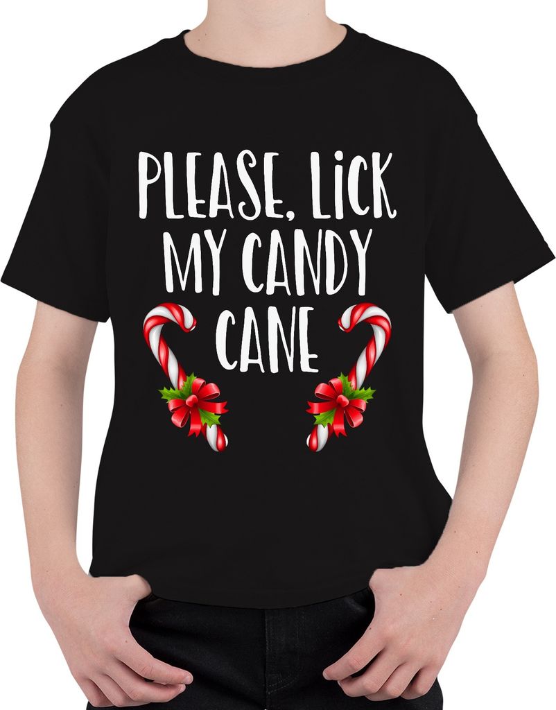 Please Lick My Candy Cane Zuckerstange - Weihnachten Weihnachtsgeschenk Christmas Uni Kinder T-Shirt, Schwarz, 140