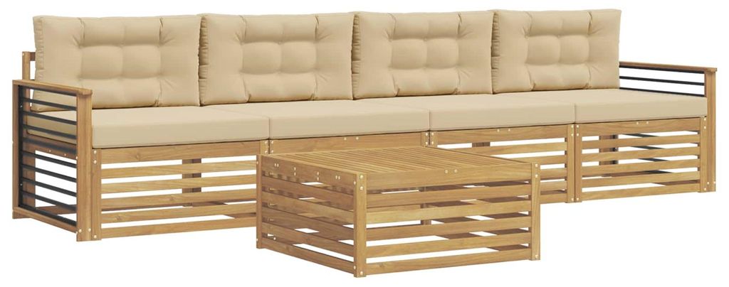 vidaXL Outdoor-Sofagarnitur 5 pcs Weiß und Beige Massivholz Akazie