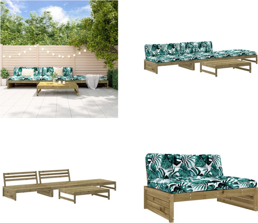 vidaXL 4 tlg. Garten Lounge Set mit Kissen Kiefernholz Imprägniert - Garten Lounge Set - Garten Lounge Sets - Lounge Set - Outdoor Lounge Set