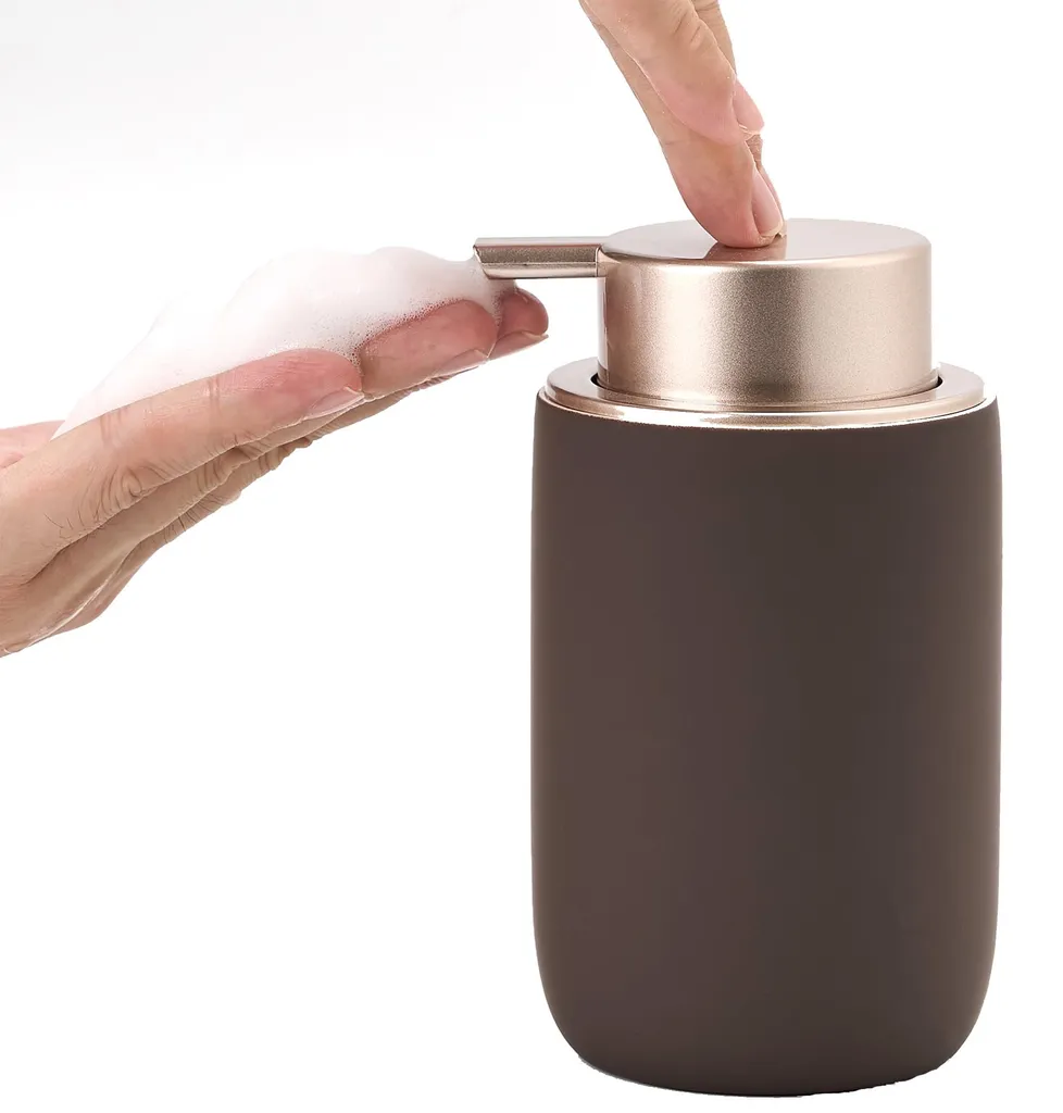 Distributeur savon mousse anti-gaspillage en céramique marron 340ml