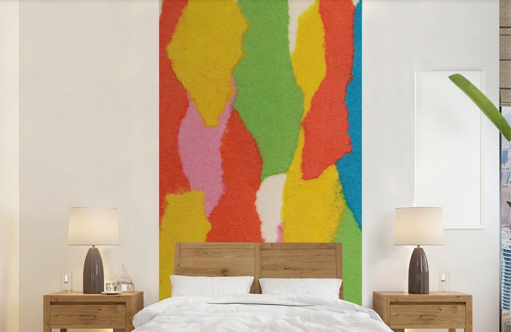 MuchoWow Fototapete für Wohnzimmer oder Schlafzimmer Wandtapete Vinyl Motivtapete Abstrakt - Formen - Collage - Retro - 120x240 cm - Hintergrund...