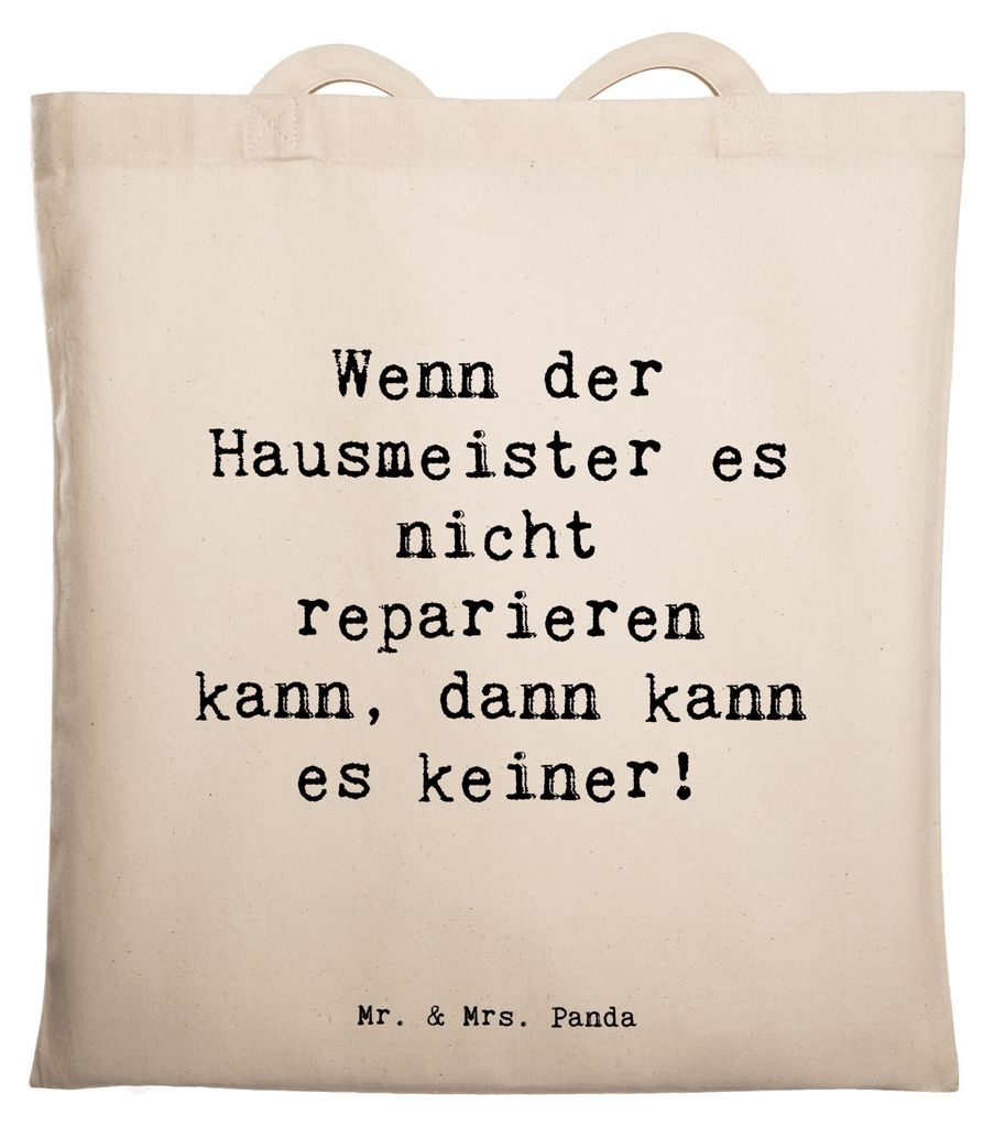 Mr. & Mrs. Panda Tote Bag Spruch Hausmeister Hilfe - Transparent - Geschenk, Beruf, Laptoptasche, Schultasche, Stoffbeutel, dann kann es keiner!, A...