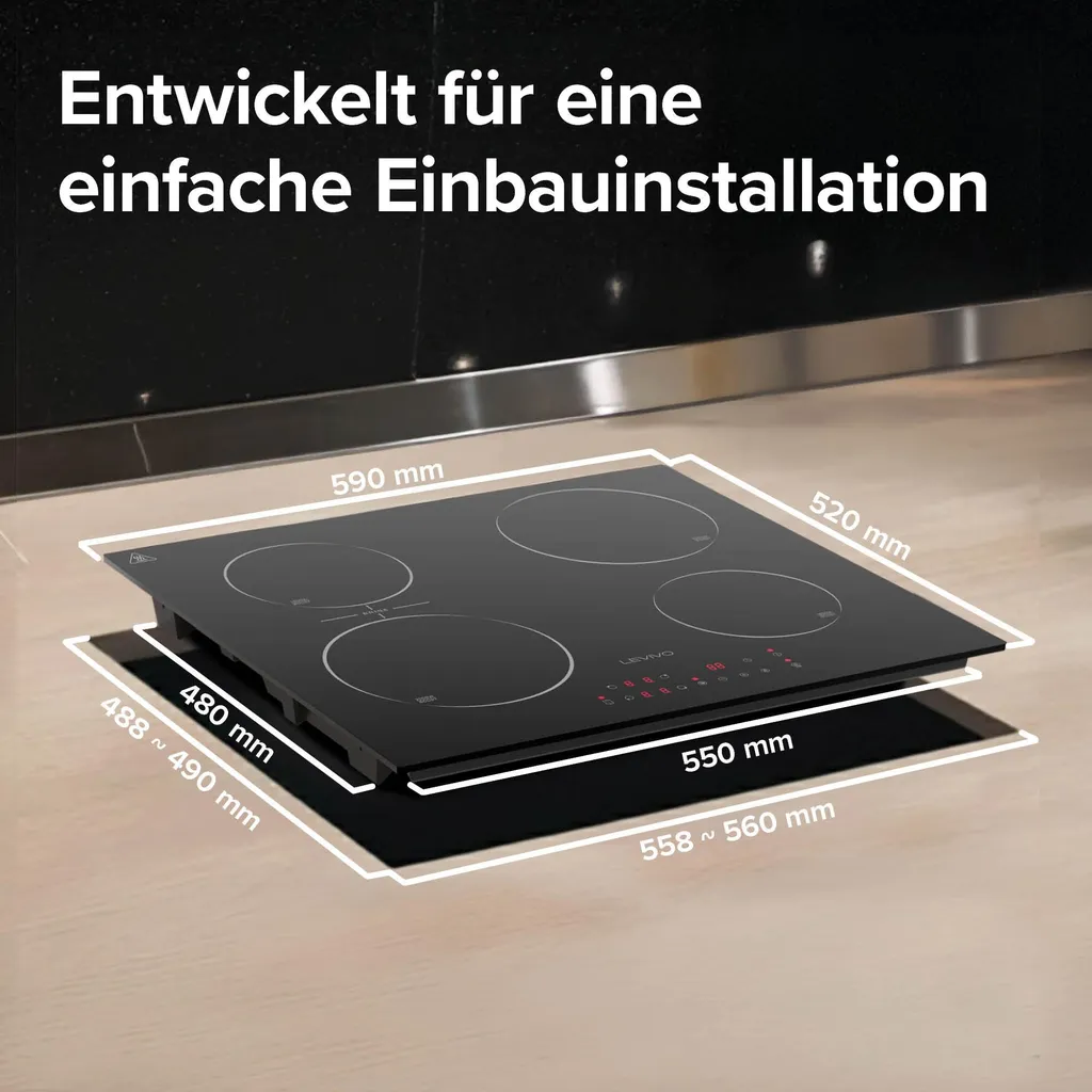 Levivo Table de cuisson à induction 60 cm 4 plaques avec fonction Bridge