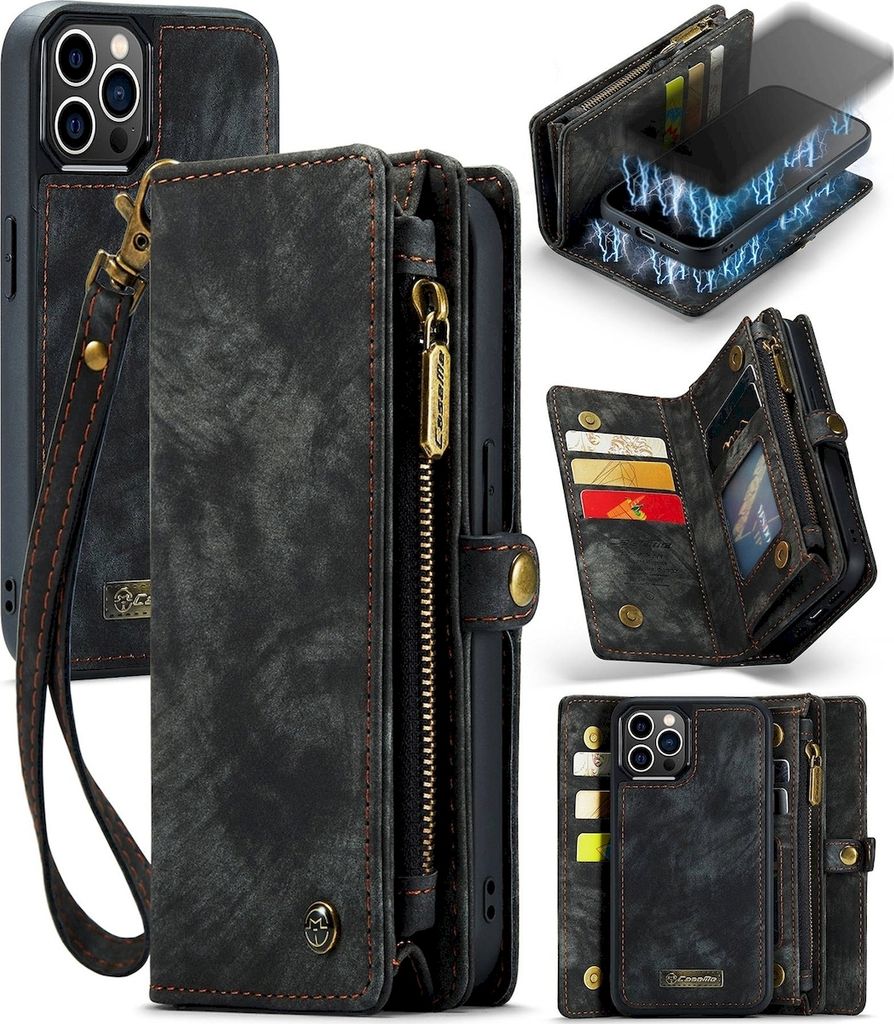 Caseme 008 iPhone 12 Pro Max Hülle Abnehmbare 2in1 Klapphülle Geldbörse - Schwarz