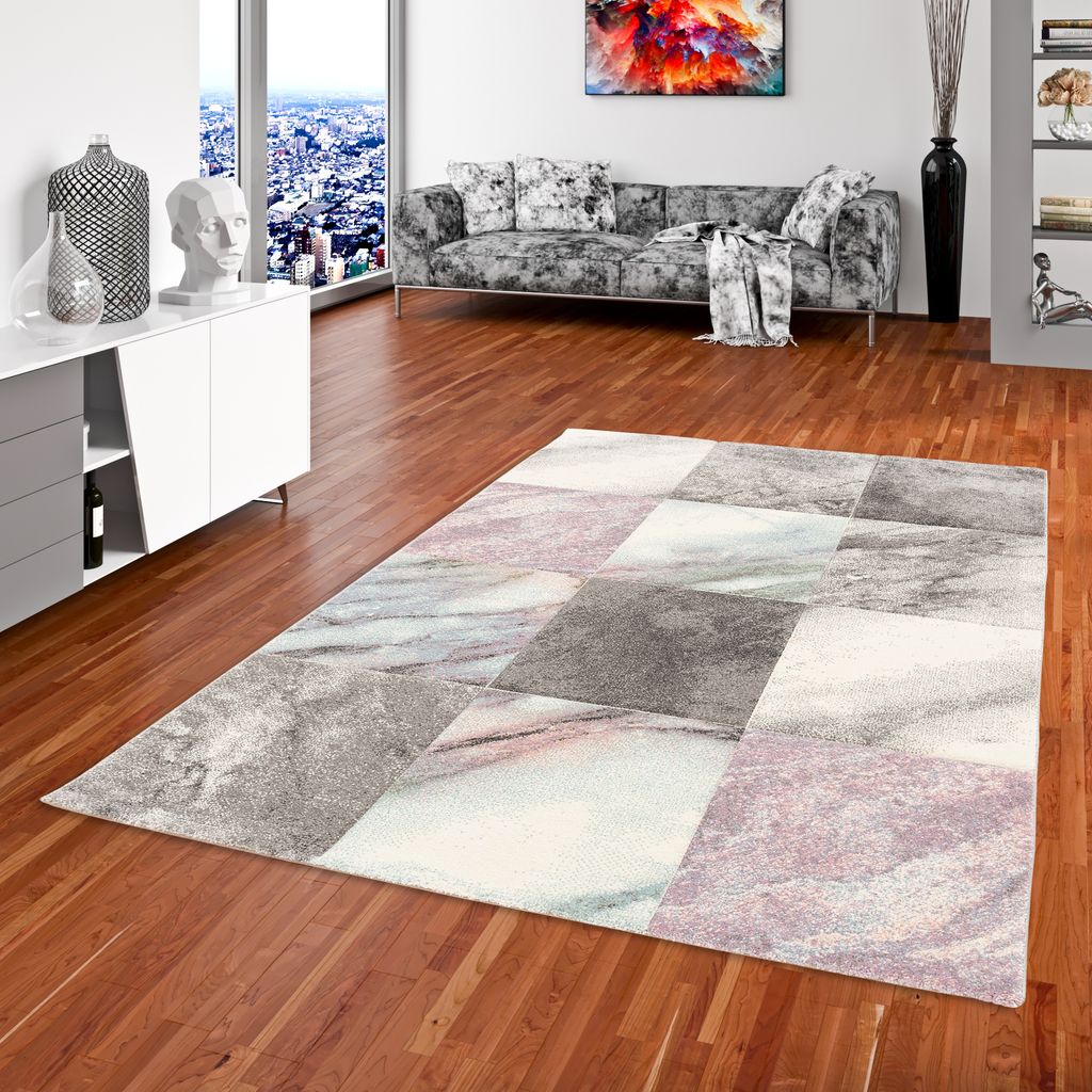 Designer Teppich Maui Pastell Marmor Optik Grau Rosa, Größe:200x290 cm