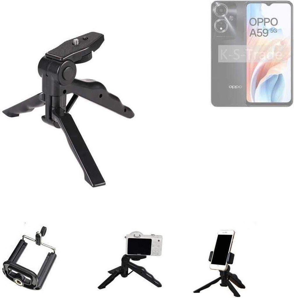K-S-Trade Stativ Tisch-Ständer Dreibein Handy-Stativ Ständer kompatibel mit Oppo A59 5G Mini-Stativ Smartphone Tripod Handy-Stativ aus Plastik