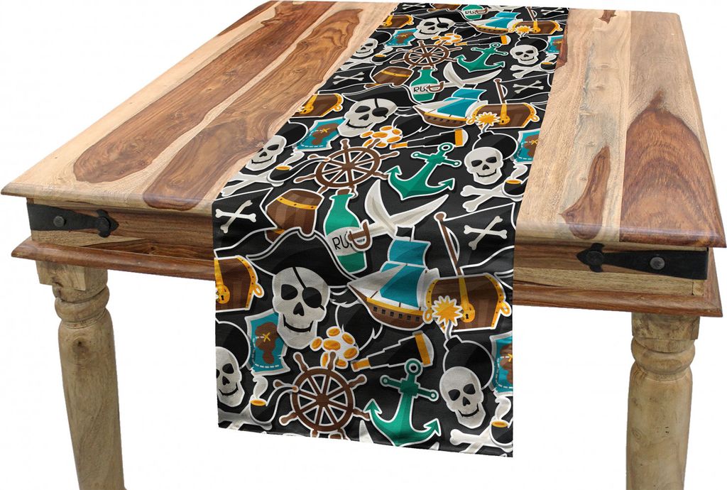 ABAKUHAUS Pirates Tischläufer, Bunte Objekte Meer, Esszimmer Küche Rechteckiger Dekorativer Tischläufer, 40 x 180 cm, Mehrfarbig
