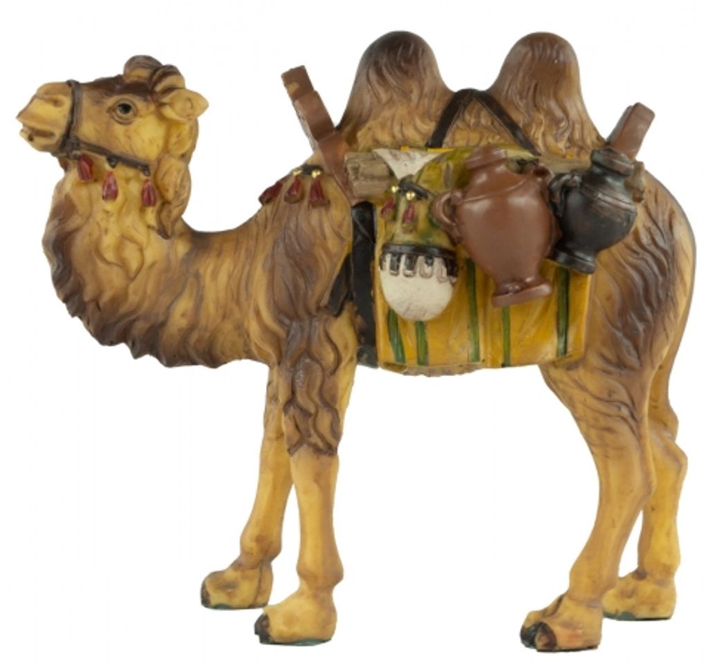 Kamel mit Gepäck Krippenfigur aus Polyresin handbemalt 14 cm hoch. 