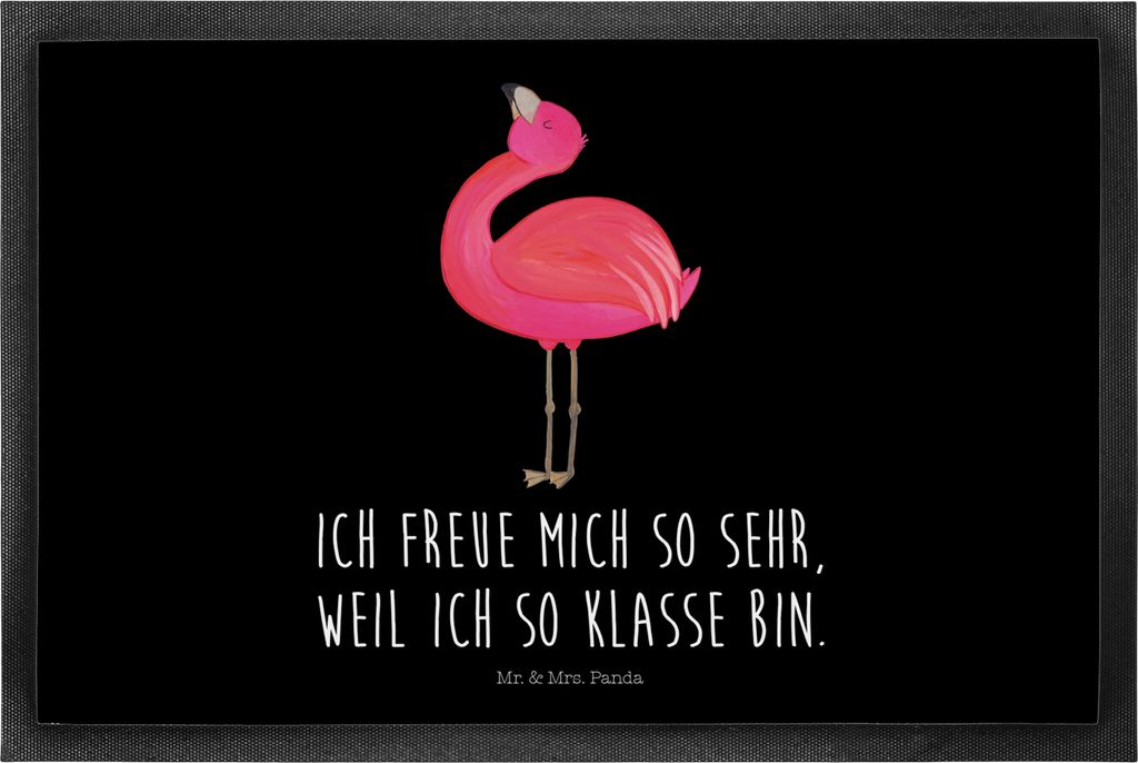 Mr. & Mrs. Panda fußmatte Flamingo Stolz 50 x 75 cm - Schwarz - Geschenk, Gummimatte, Mama, Tochter, Schmutzmatte, Türvorleger, Rosa, Schmutzfang...