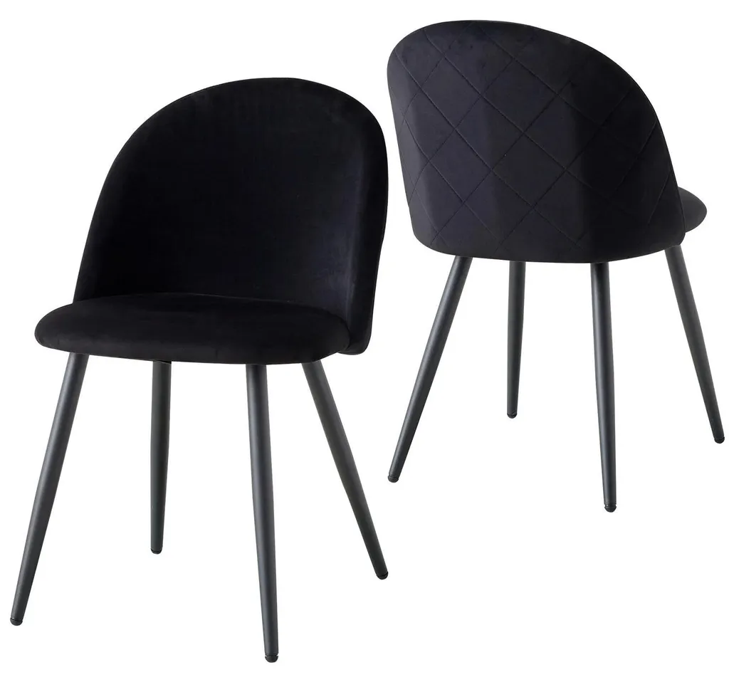 Chaise en velours noir pour salon avec pieds métalliques noirs - Lot de 1