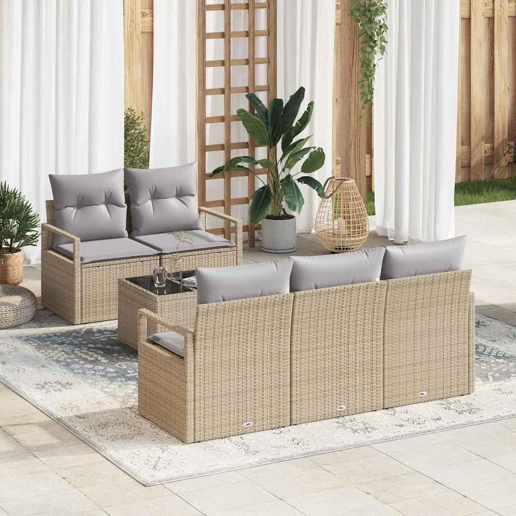 "im Angebot" Sofa Set mit Kissen 6 pcs - Loungesofa - möbel Garten - Beige und Grau Poly Rattan - Gartensofas CC12536