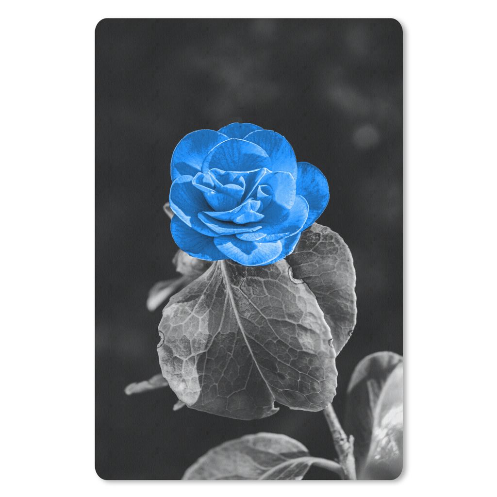 MuchoWow Mauspad Mousepad Blumen - Rose - Schwarz - Weiß - Blau 18x27 cm - Mousepads - Maus Mat - Pad - Mausunterlage