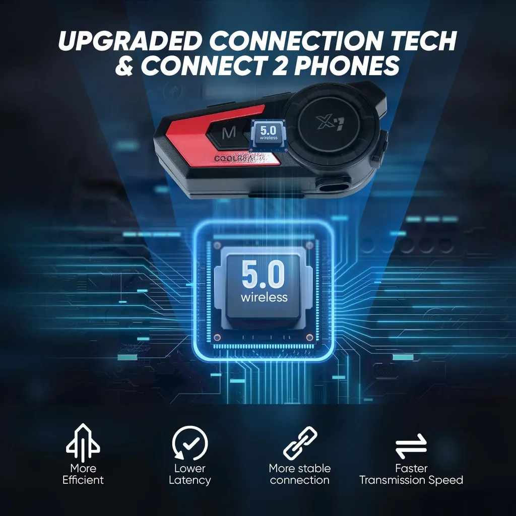 Casque Bluetooth pour moto avec réduction de bruit CVC et son stéréo - 3