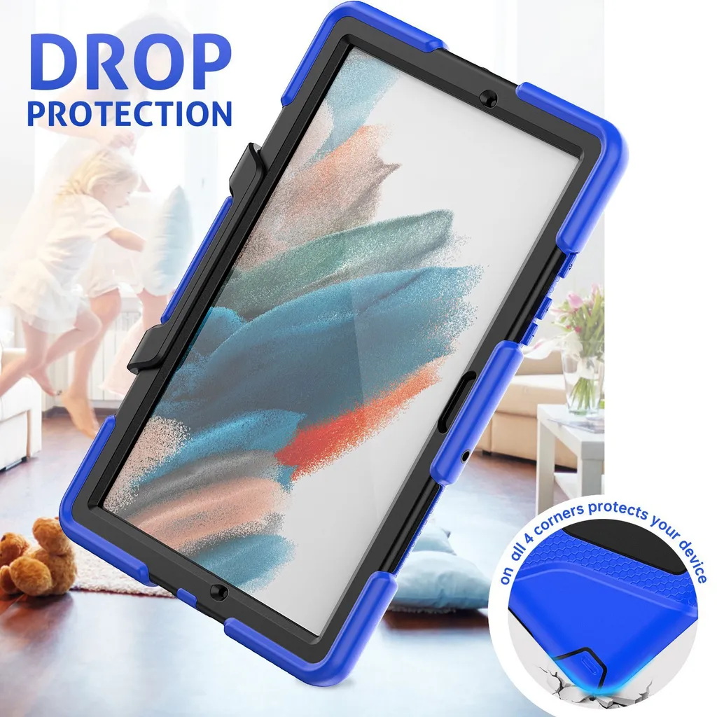 Coque Samsung Tab A8 10.5 avec Support Rotatif et Sangle de Main Bleu - 3