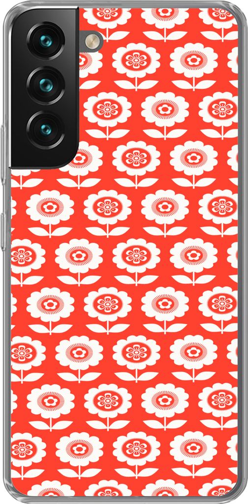 MuchoWow Handyhülle Schutzhülle Hülle für Telefoonhoesje Samsung Galaxy S22 Plus Blumen - Muster - Rot Silikon Softcase Handy Hülle - Schutz...