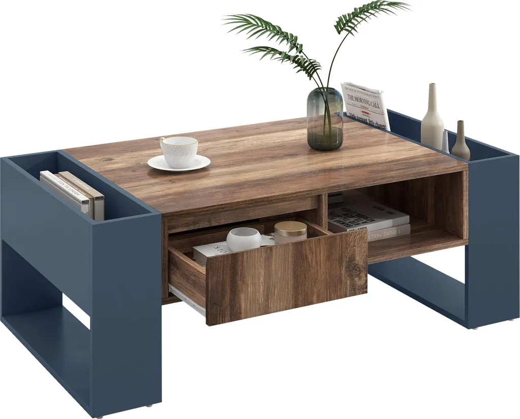 Table basse Sweiko anthracite avec tiroir discret et double rangement