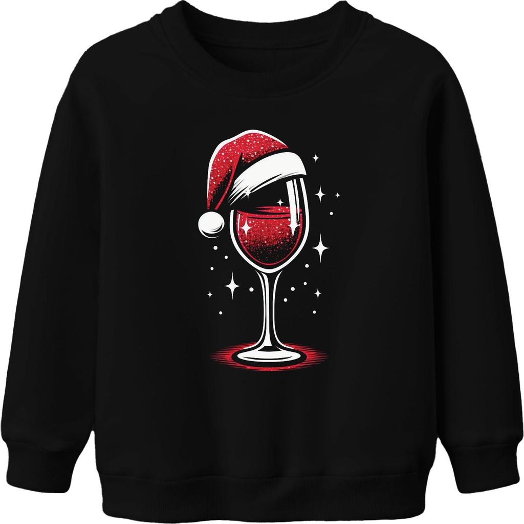 Wein Weihnachtsmütze Weinglas Winzer Weinliebhaber - Weihnachten Weihnachtsgeschenk Christmas Uni Kinder Weihnachtspullover, Schwarz, 152