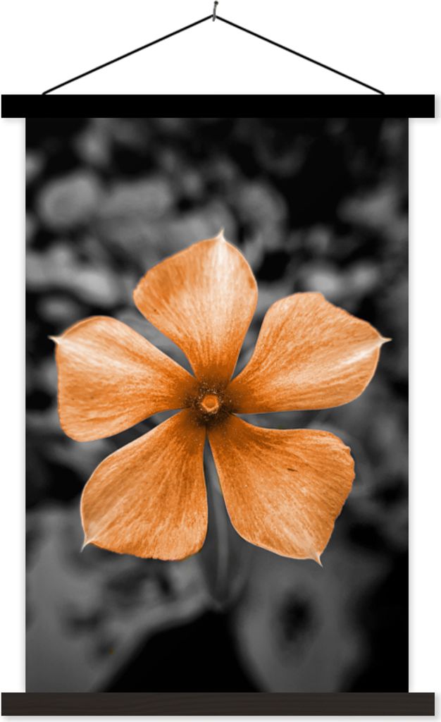 MuchoWow Textilposter Blumen - Orange - Schwarz - Weiß 120x180 cm mit schwarzem Rahmen - Fotos