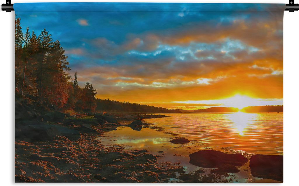MuchoWow Wandteppich Wandbehang Sonne - Landschaft - Wasser - Bäume 150x100 cm Tapisserie Dekoration Wandtuch - Waschbar - Tapisserien - Wand-Decke