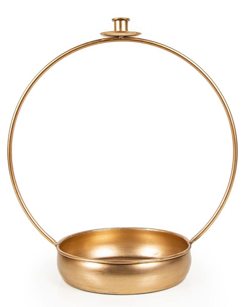 Kerzenhalter für Stabkerzen mit Kranz & Dekoschale Gold 42 cm