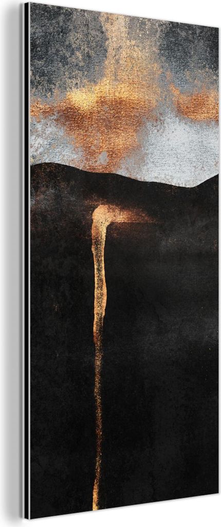 MuchoWow Wanddekoration Metall Metallbild Wandkunst 40x80 cm Abstrakt - Gold - Chic - Schwarz - Grau MuchoWow Aluminium Gemälde - Wanddekoration -...