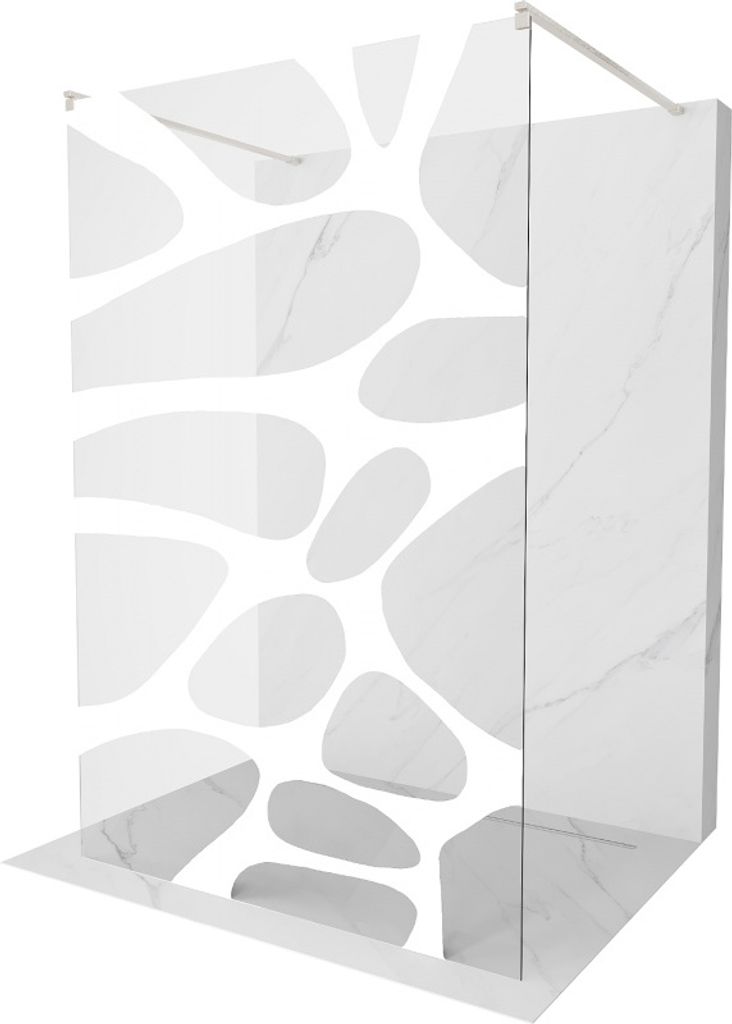 Mexen Kioto freistehende Duschwand 130 x 200 cm, weißes Muster 8 mm, gebürstetes Nickel - 800-130-002-97-97