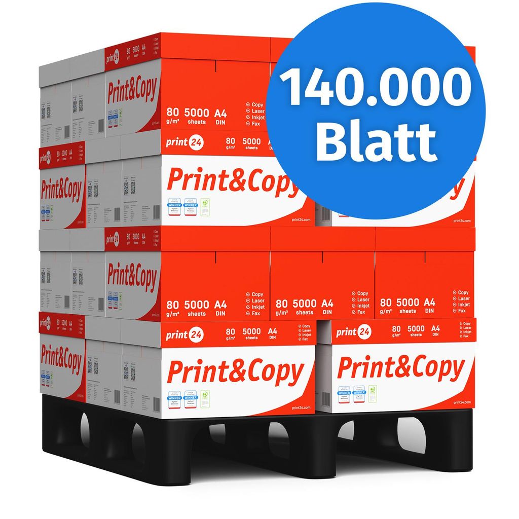 print24 Druckerpapier Kopierpapier 140000 Blatt A4 80g Premium Weiß PEFC