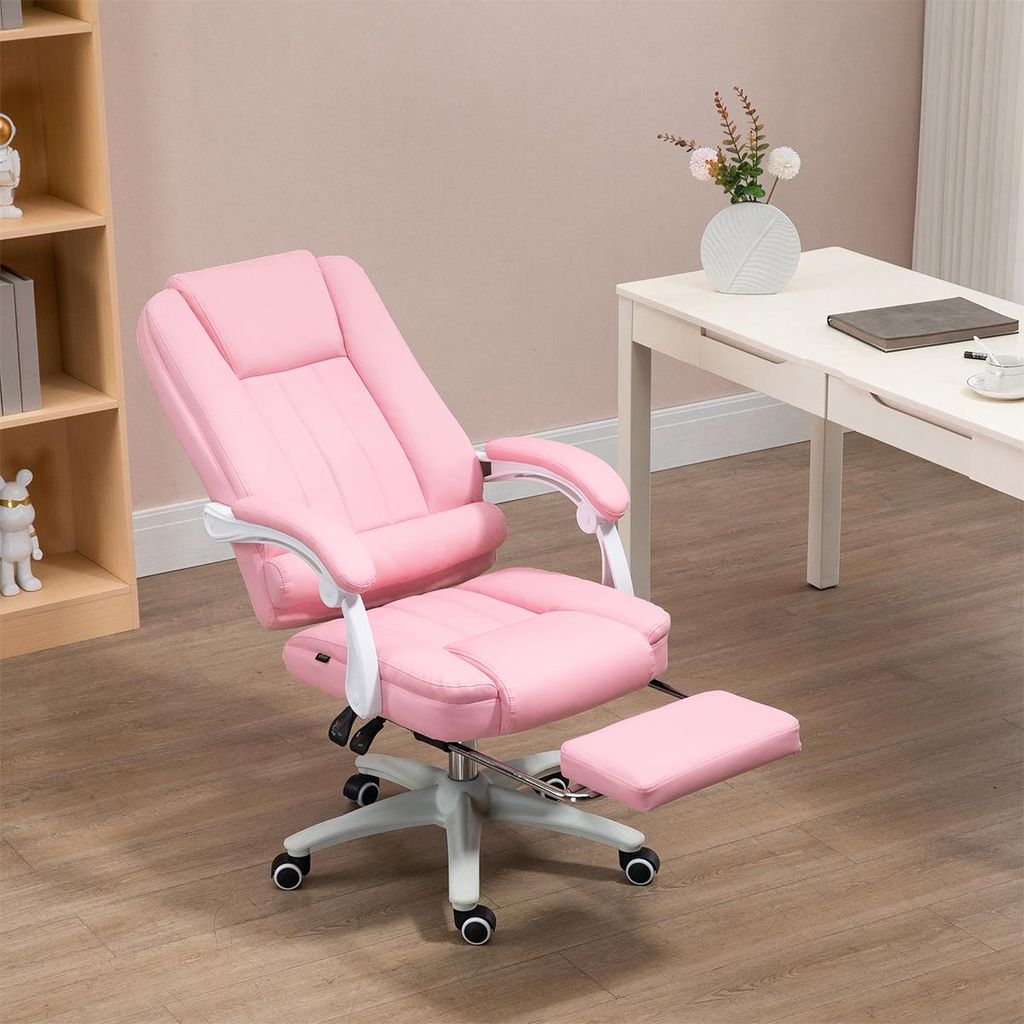 Arbeitsstuhl mit Fußstütze und Rollen Bürostuhl Gaming-Stuhl Rosa