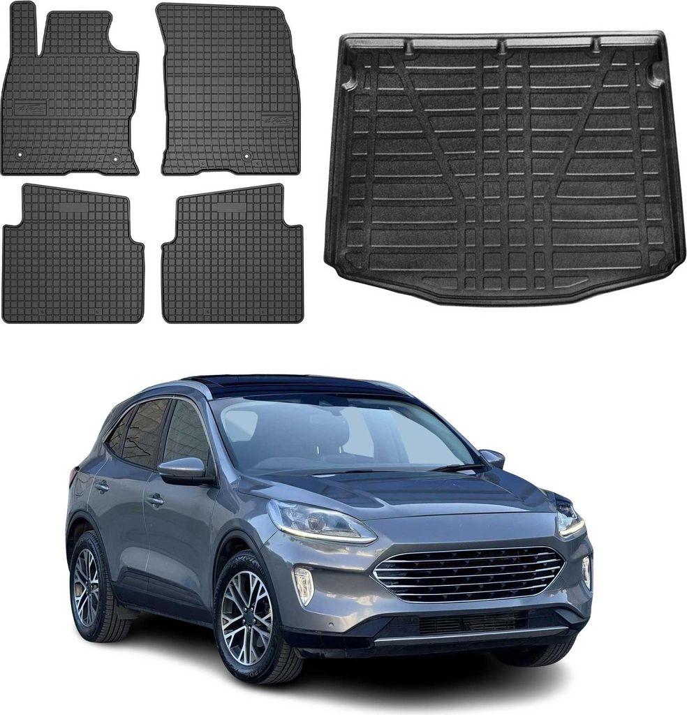 Fußmatten & Kofferraumwanne Set für Ford Kuga mk3 2019-2025 Gummi TPE Schwarz 5x