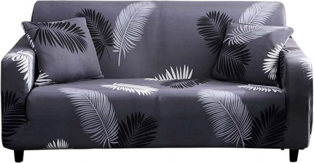 Elastischer Sofabezug 1 2 3 4 Sitzer Schonbezug Stretch Modern Muster Sofa Überwurf Sofaüberwurf Couchbezug Sofahusse (Schwarze Feder, 4 Sitzer 2...