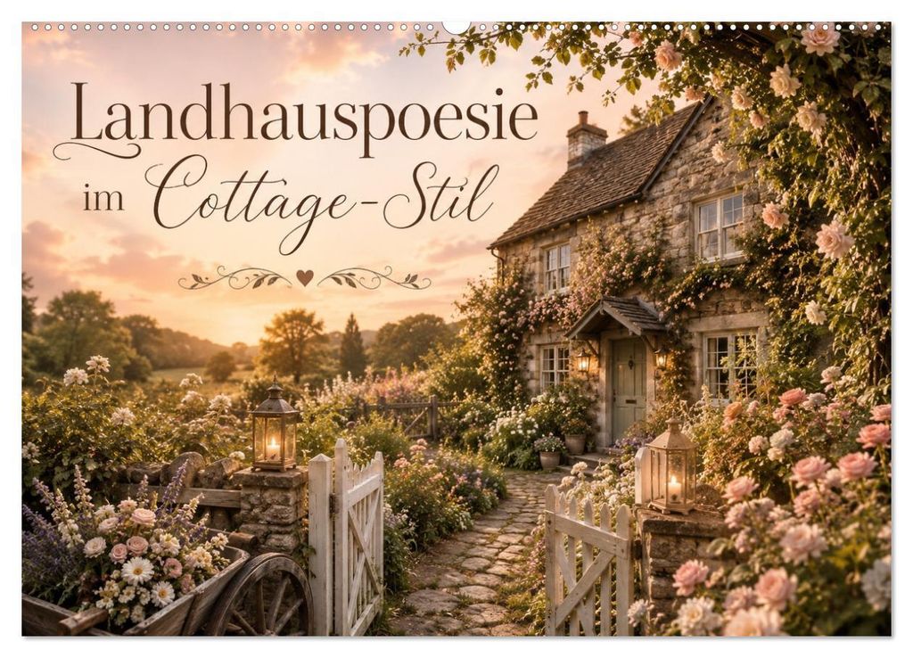 Landhauspoesie im Cottage-Stil (Wandkalender 2027 DIN A2 quer), CALVENDO Monatskalender