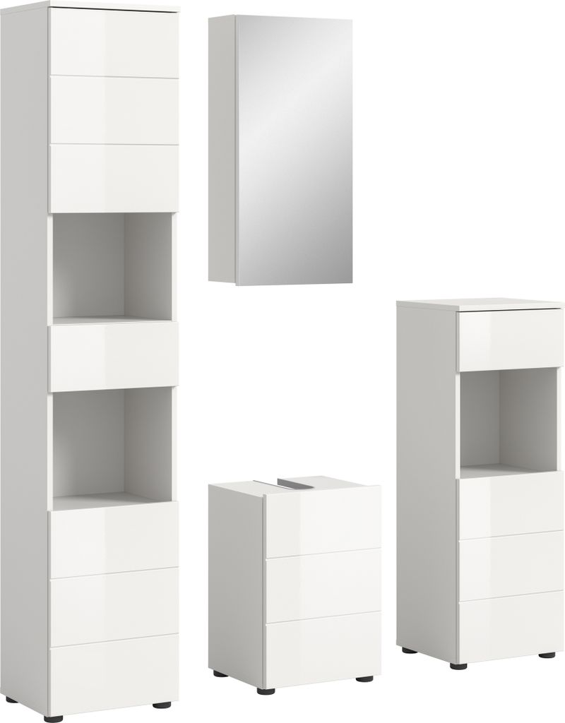 Badezimmer-Set >Vira< (4-teilig) in weiß / weiß hochglanz - 144x190x34cm (BxHxT)
