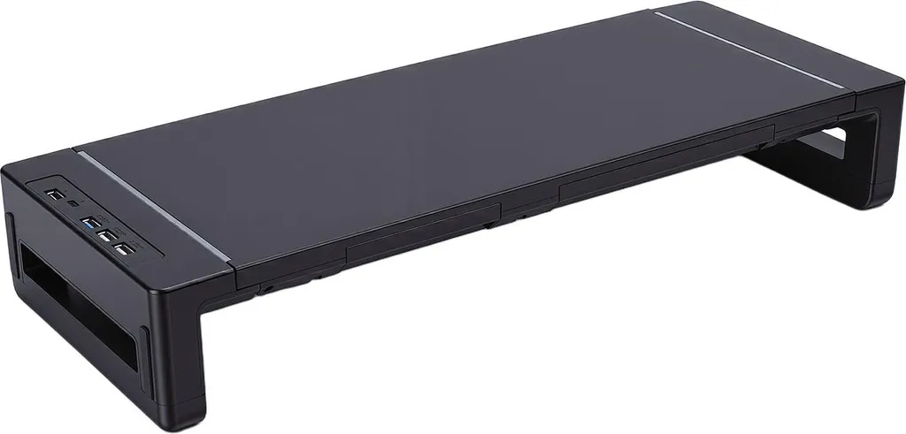 Support Bureau pour Ordinateur Portable et Écran avec Hub USB Rangement