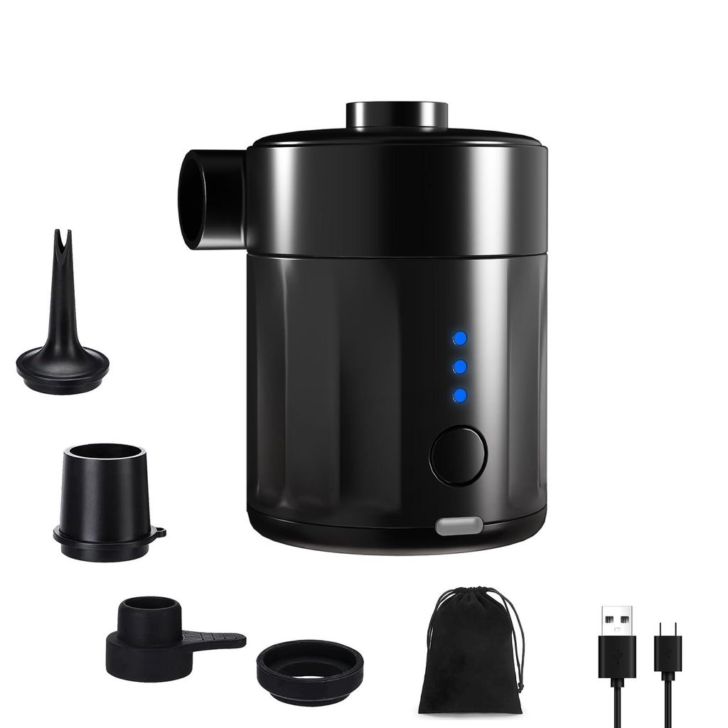 Tragbare Elektrische Luftpumpe, 5000 Pa Pumpe Akku, 450L/Min, Kompakte Air Pump mit 4 Düsen, für Camping, Luftmatratze, Schwimmring, Luftkissen
