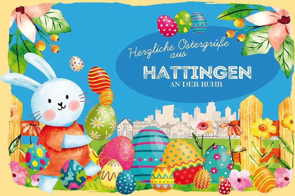 vianmo Holzschild 12x18 cm Ostergrüße HATTINGEN AN DER RUHR