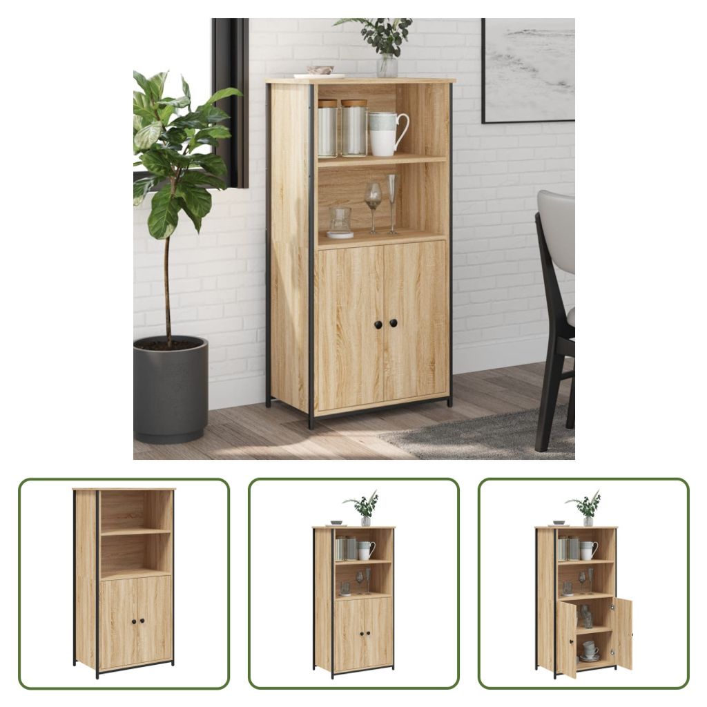 The Living Store Highboard Sonoma-Eiche 62x36x121,5 cm Holzwerkstoff