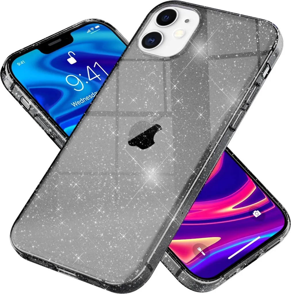 NALIA iPhone 12 Case Glitter Black | Cover Trendy Bling Bling Nero
