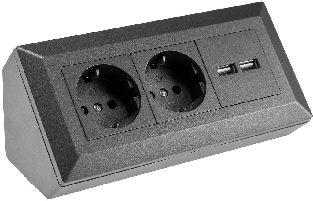 2-fach Steckdosenblock+ 2x USB, anthrazit, 250V