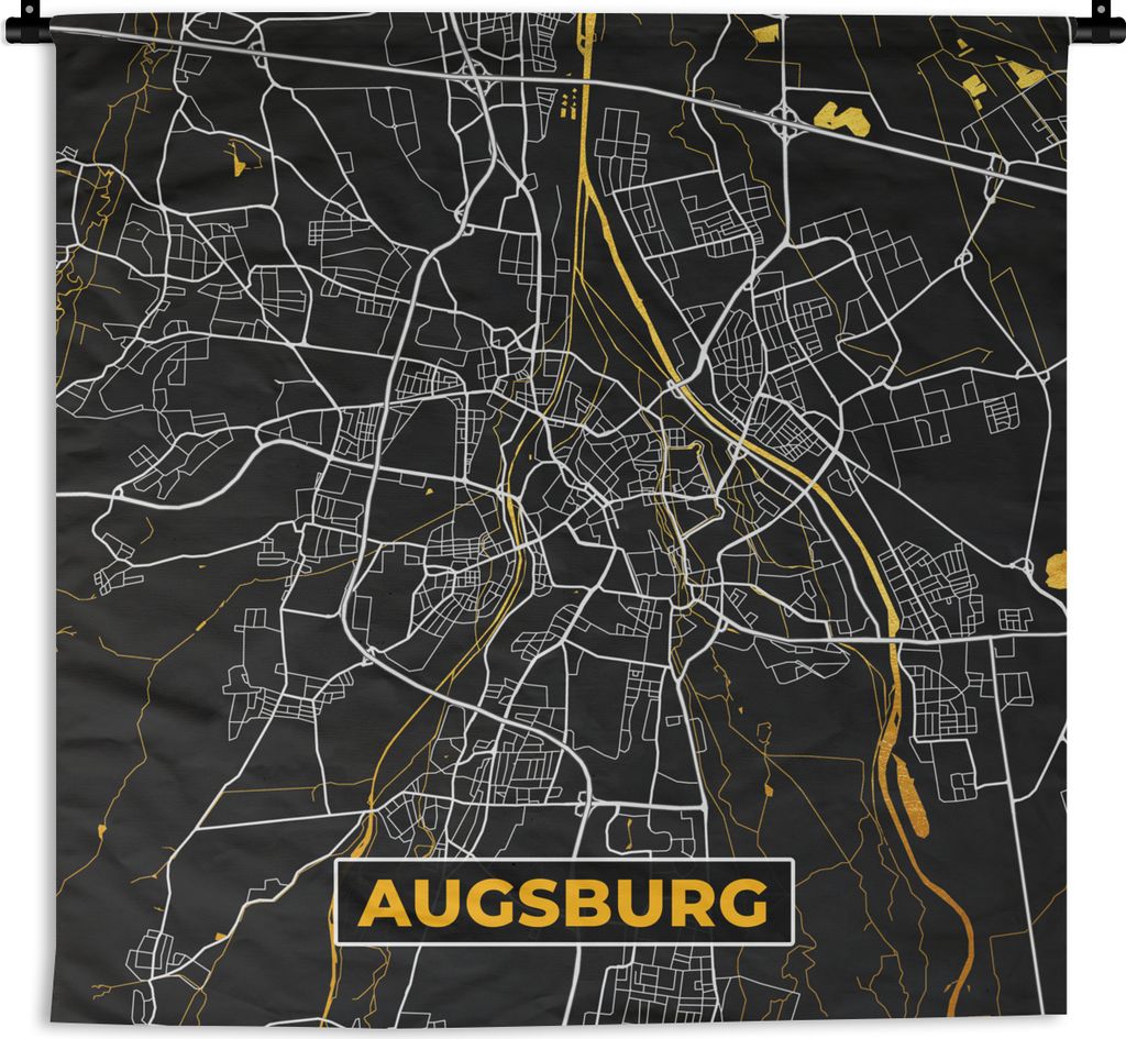 MuchoWow Wandteppich Wandbehang Augsburg - Stadtplan - Karte - Deutschland - Gold 150x150 cm Tapisserie Dekoration Wandtuch - Wohnaccessoires - M...