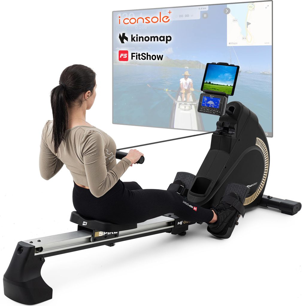 Hop-Sport HS-095R Gold Rudergerät klappbar für zuhause – mit Magnetwiderstand, LCD-Display, 12 Programmen, Wettkampfmodus und WATT-Funktion, bi...