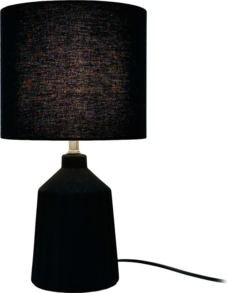 Relaxdays Tischlampe, gemusterter Keramikfuß, Stoffschirm, Produktbild 