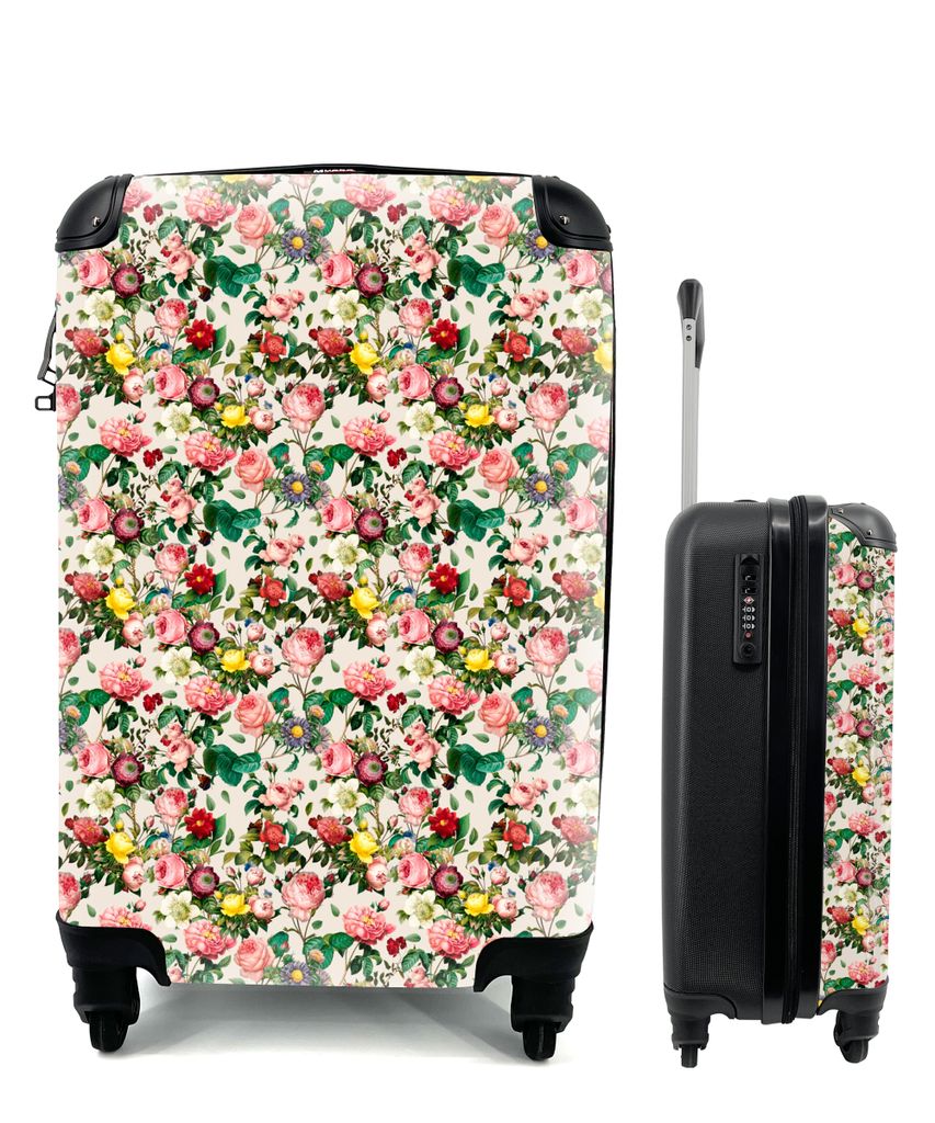 MuchoWow Koffer Handgepäck Trolley Rollkoffer Kleine Reisekoffer mit 4 Rollen - Blumen - Collage - Farben - Cabin Size < 55x40x23 cm & 55x40x20 ...